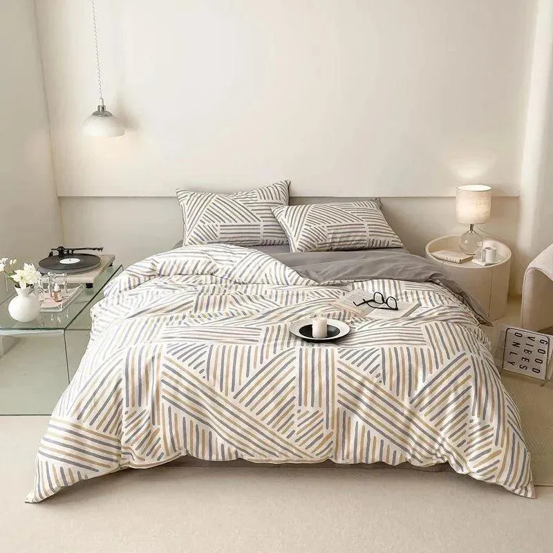 Cotton Stripe Printing Quilt Bedding Set | High Quality Bed sheet Duvet Pillow Cover