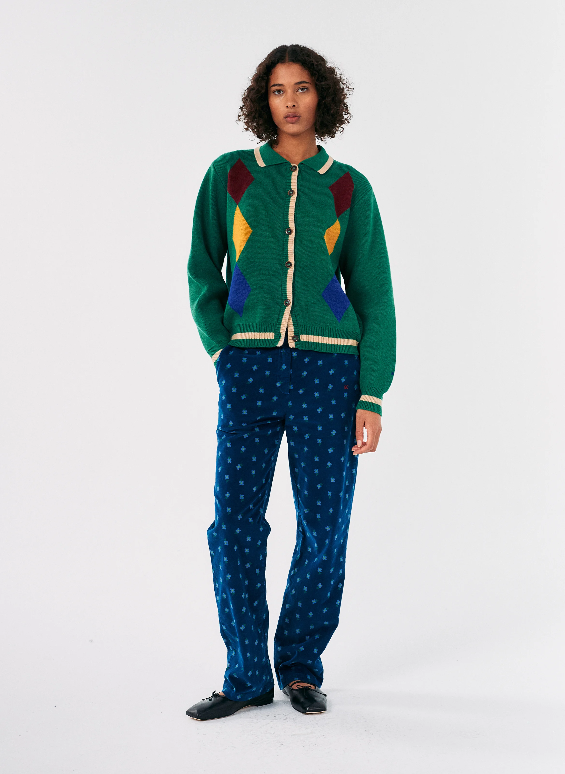 Gilet ample col classique en laine et cachemire mélangé | Vert