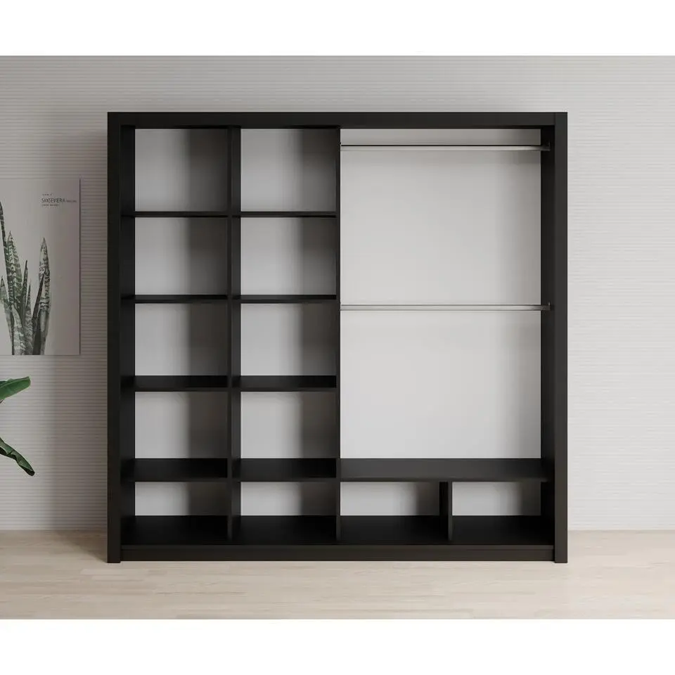 Meubella - Kledingkast Blake - Mat Zwart - 220 cm - Met spiegel