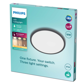 Philips badkamerlamp Superslim sceneswitch 1x18W zwart 2700K