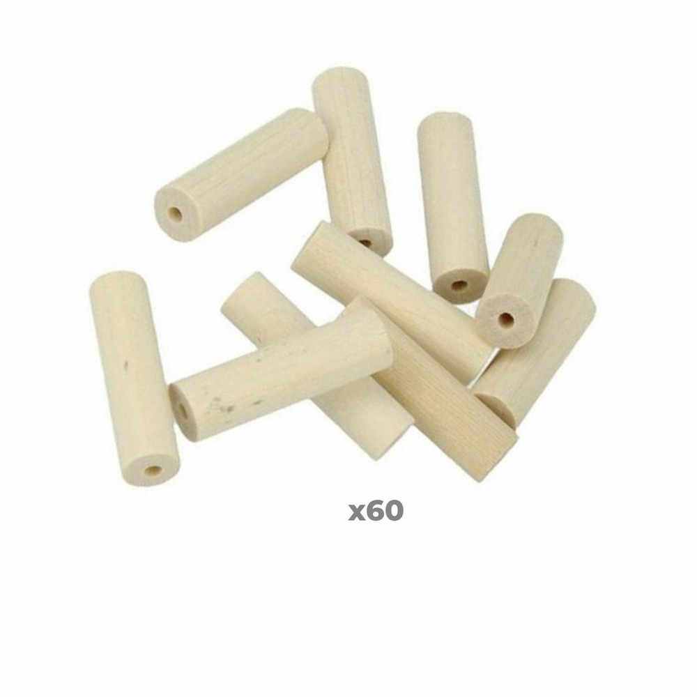 60 perles en bois cylindres 30 x 8,6 mm