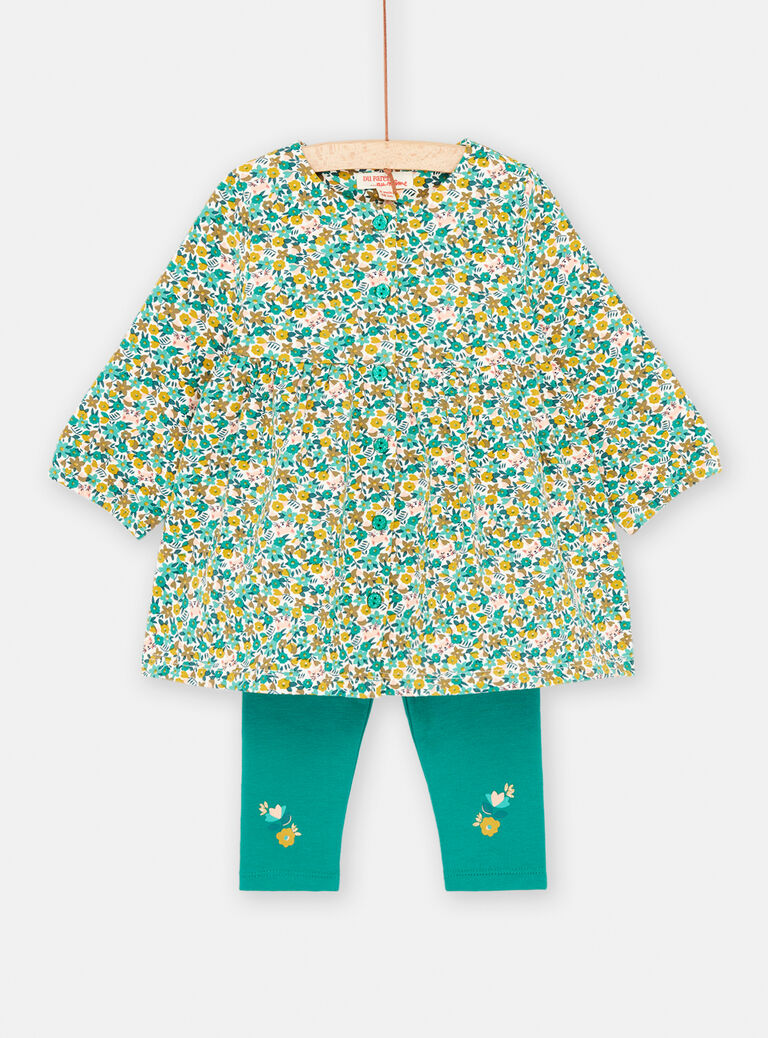 Ensemble écru et vert à imprimé fleuri pour bébé fille