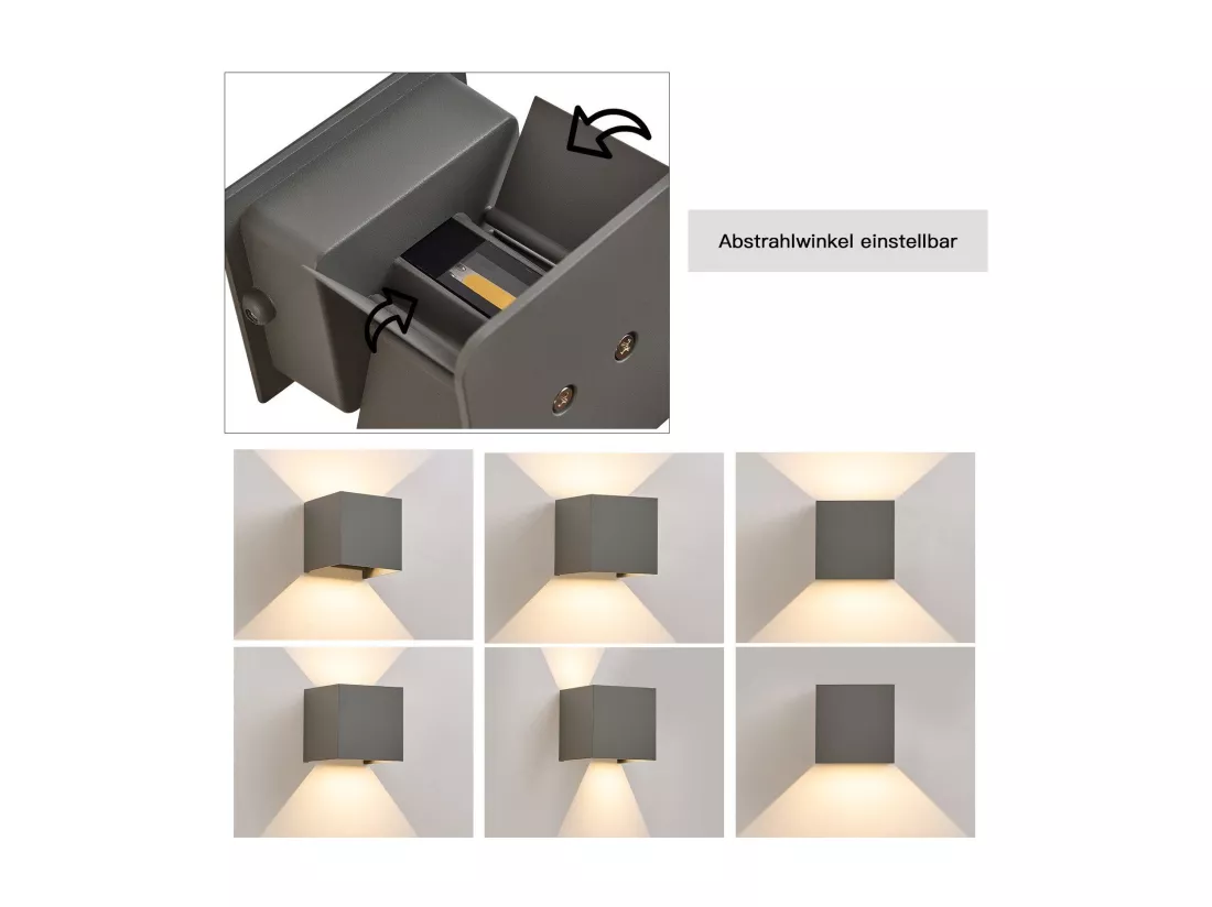 NETTLIFE Applique LED 5W,4 pièces -Lampe Murale Extérieur/Intérieure gris，double faisceau réglable étanche IP65 230V 3000K