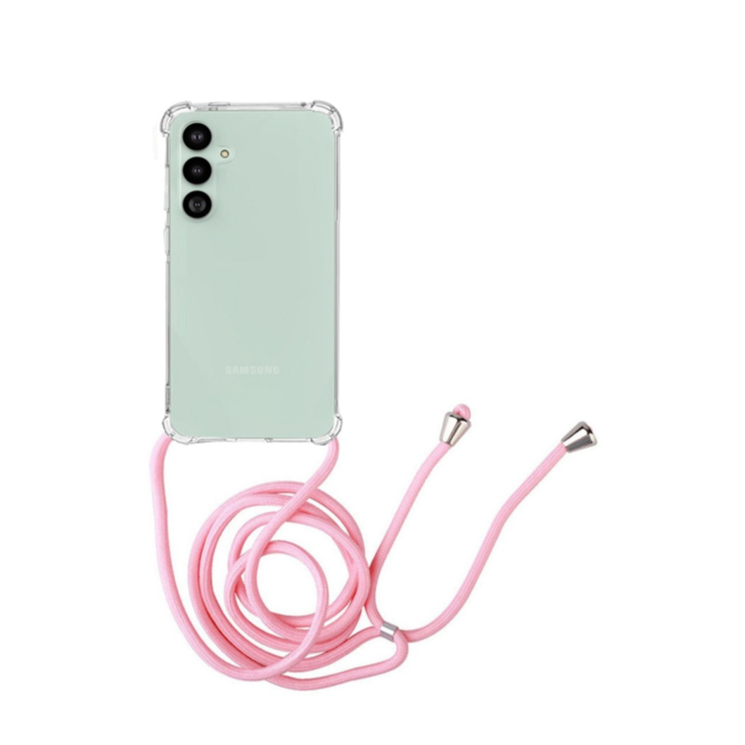 Samsung Galaxy S25 Necklace Gummi Hülle Air Cushion Fallschutz   Handykette (150cm) - Pink / Silber