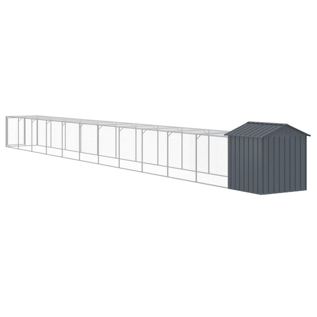 Galinheiro vidaXL com área externa, aço galvanizado, cinza, 117x405x123 cm