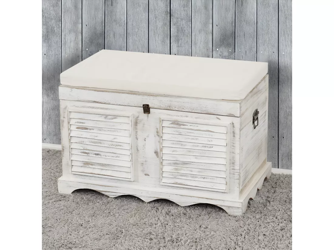 Coffre en bois H356, blanc