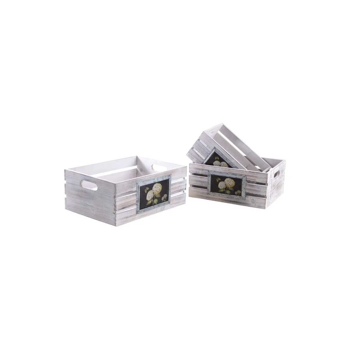 Aubry Gaspard Caisses Rectangulaires Bois Blanchi (Lot de 3)