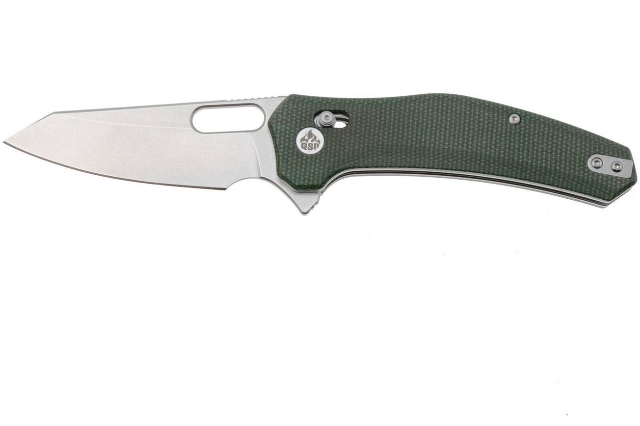QSP Knife Emu 164-B1, Stonewashed 14C28N, Green Micarta, zakmes