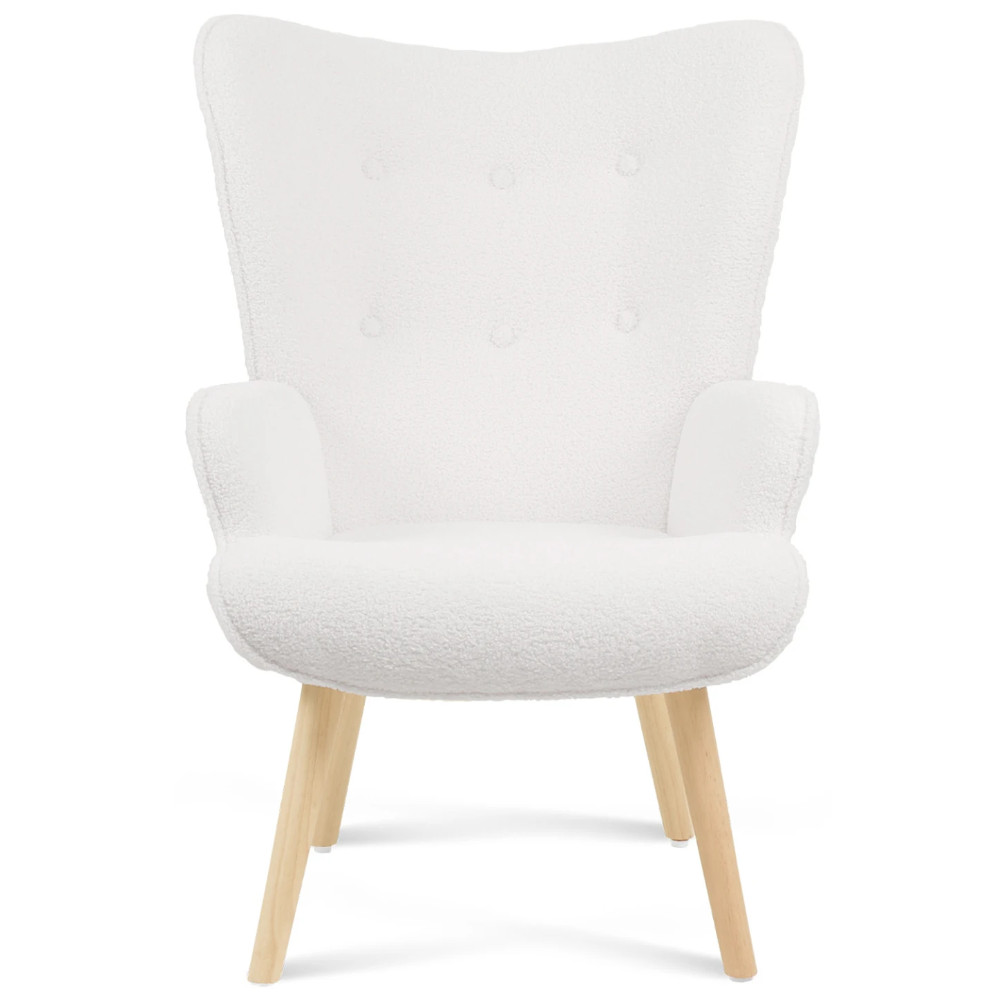 Fauteuil scandinave IVAR avec repose pieds en tissu bouclette blanc