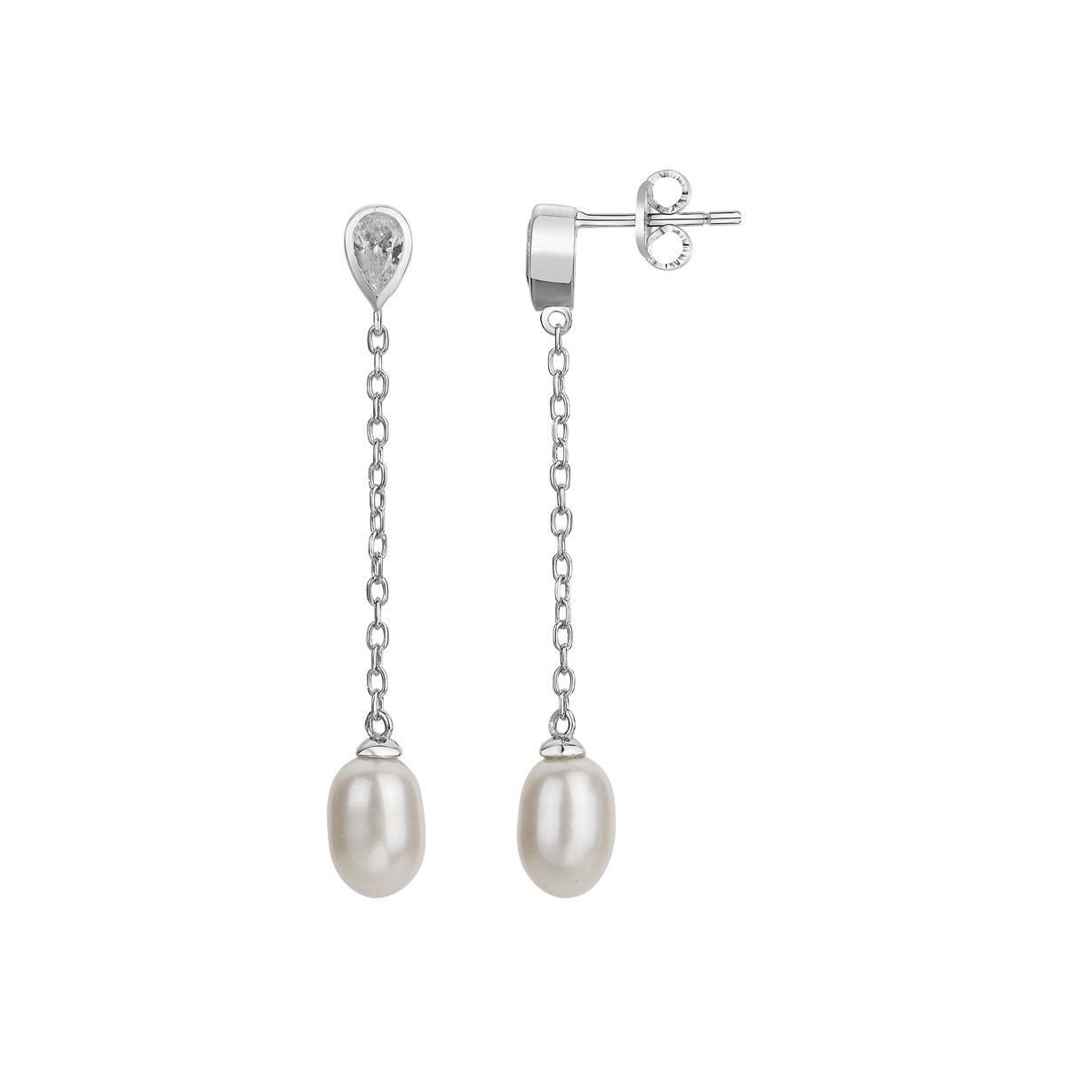 Boucles d'oreilles pendantes en Argent avec perle d'eau douce blanc