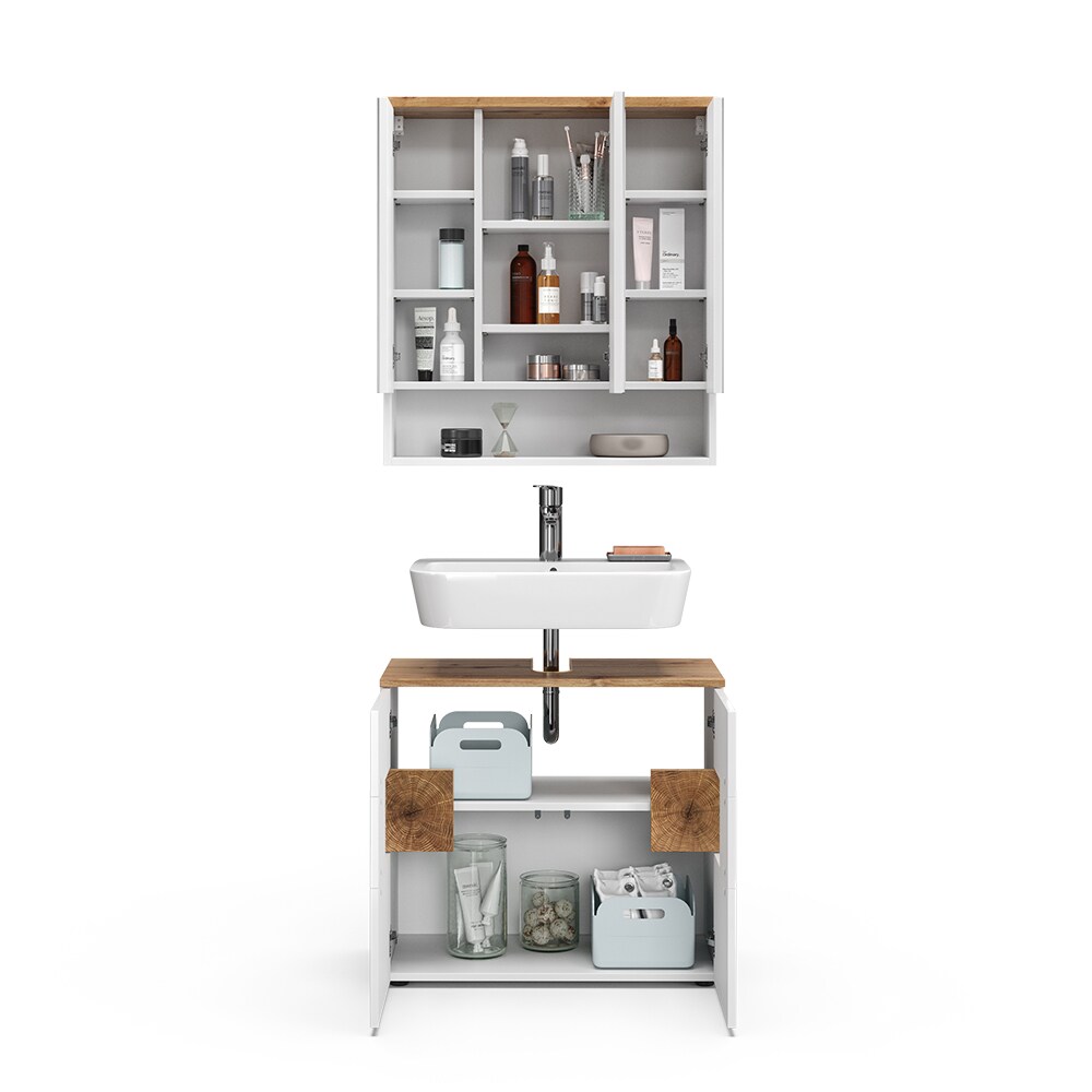 Vicco Badmöbel-Set Badezimmer-Möbel Bad-Schrank Eden Weiß Artisan modern Badezimmerschrank Waschbeckenunterschrank Spiegelschrank Schranktür Schrankfach