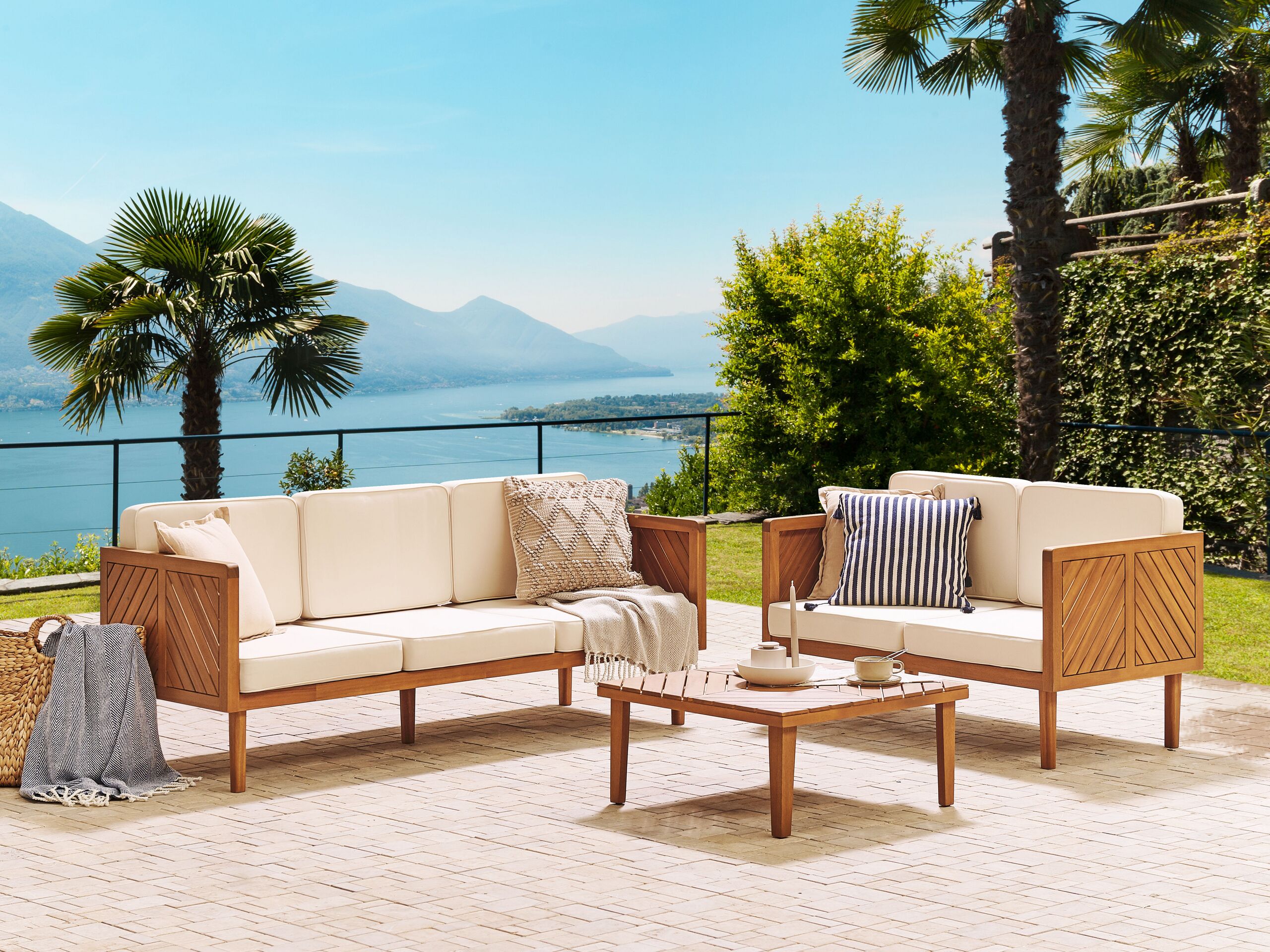 Beliani-BARATTI-Loungeset voor 5 met salontafel-Lichtbeige-Acaciahout