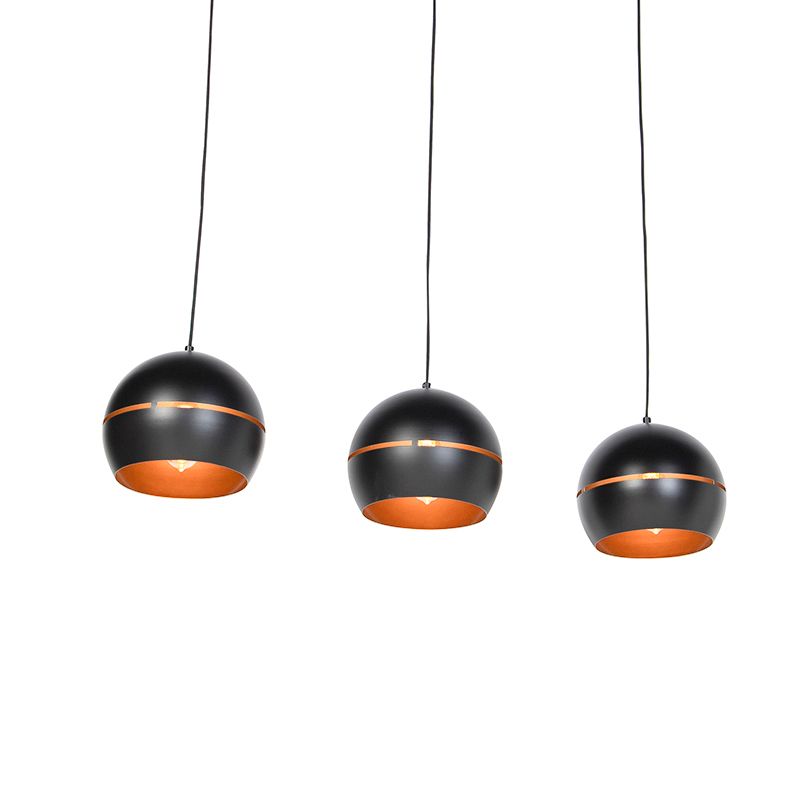Design hanglamp zwart met gouden binnenkant 3-lichts - Buell