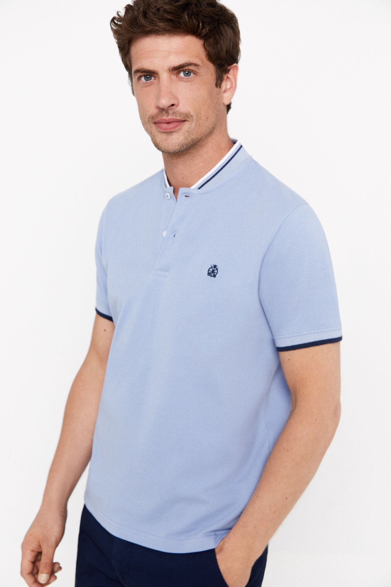 Camisa polo com gola bomber - Azul