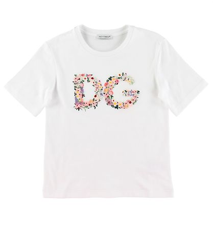 Dolce & Gabbana T-Shirt - Country - Weiß m. Blumenstickerei