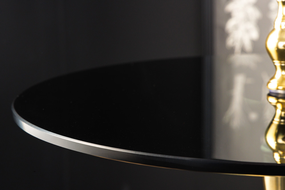 Design Beistelltisch ABSTRACT 45cm gold Metall schwarze Glasplatte handmade rund