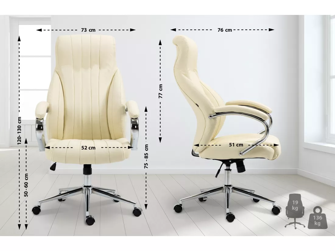 Chaise de bureau - Véritable cuir & Métal chromé - Crème - Wigan
