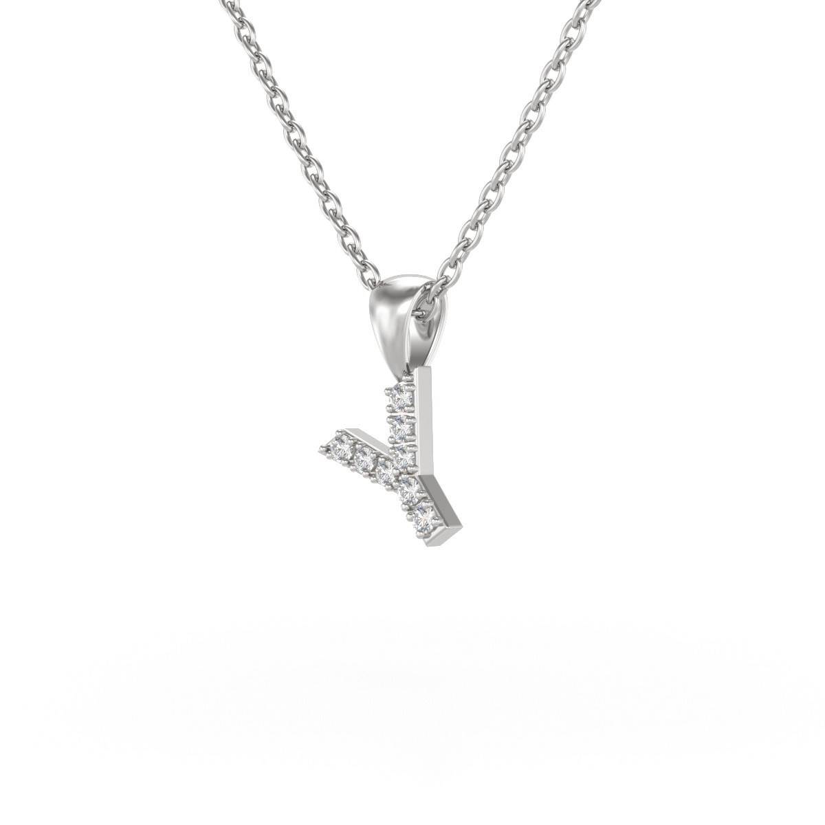 Collier Pendentif ADEN Lettre Y Or 750 Blanc Diamant Chaine Or 750 incluse 0.72grs