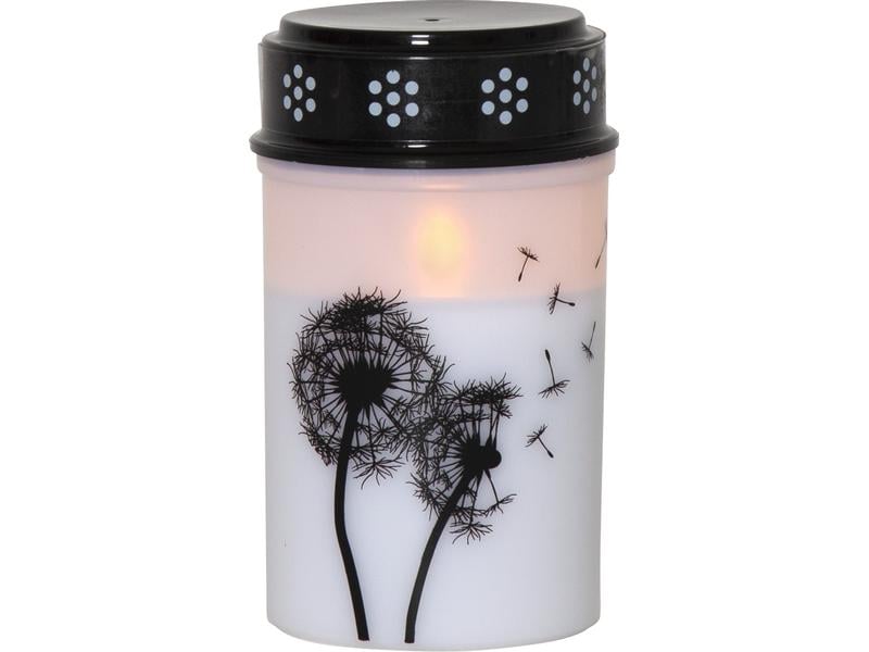 Star Trading LED Grabkerze Löwenzahn, Ø 7 x 12 cm, Weiss LED-Gedenkkerze mit Löwenzahnmotiv