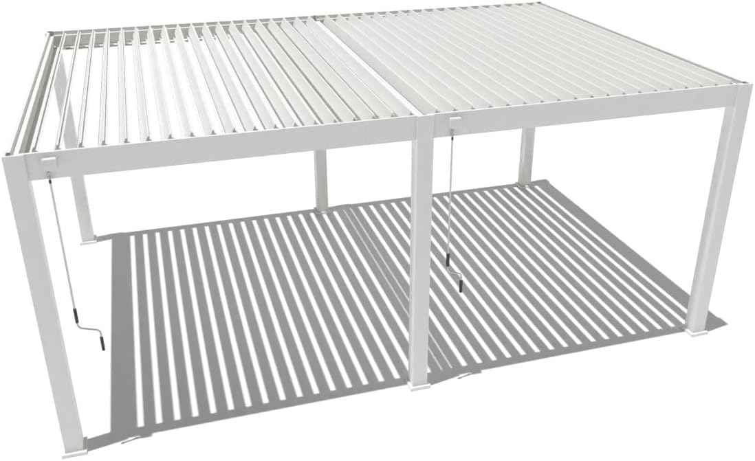 Pavillon Pergola 4x6m Terassenüberdachung freistehend mit Lamellendach verstellbar Gartenpavillon Hardtop wasserdicht stabil Winterfest Voll-Aluminium Grillpavillon wetterfest Weide Deluxe Plus Weiß