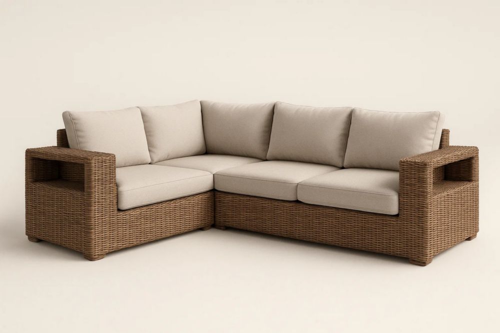 Ecksofa Rattan Naturfaser Beige