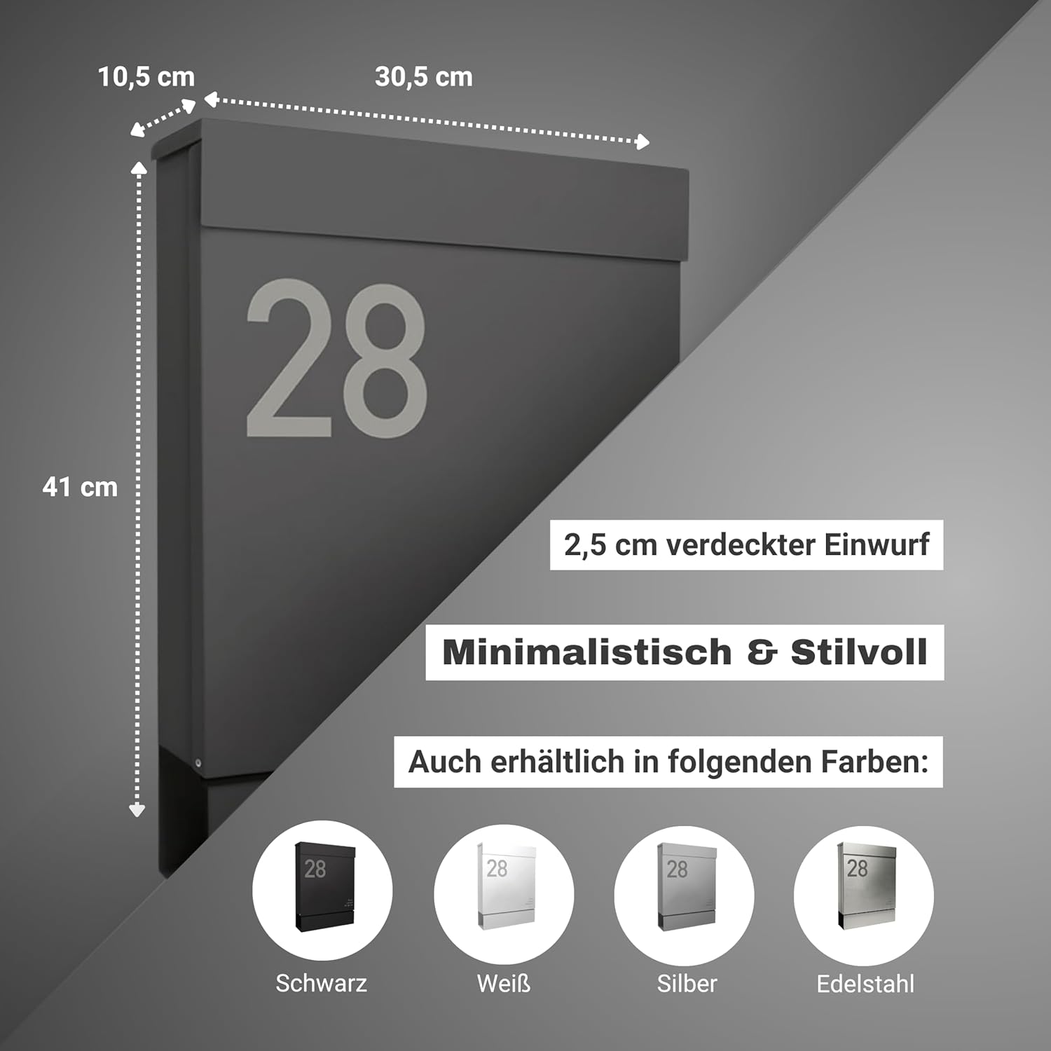 Radius Designer Briefkasten - personalisiert mit Lasergravur - 10 Jahre Funktions- und Korrosionsgarantie - Postkasten inkl. Montagematerial – Letterman M Anthrazit