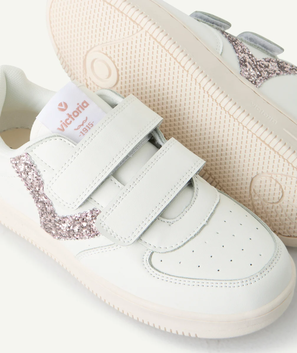 VICTORIABASKETS TIEMPO À SCRATCHS BLANCHES AVEC LOGO ROSE PAILLETÉ