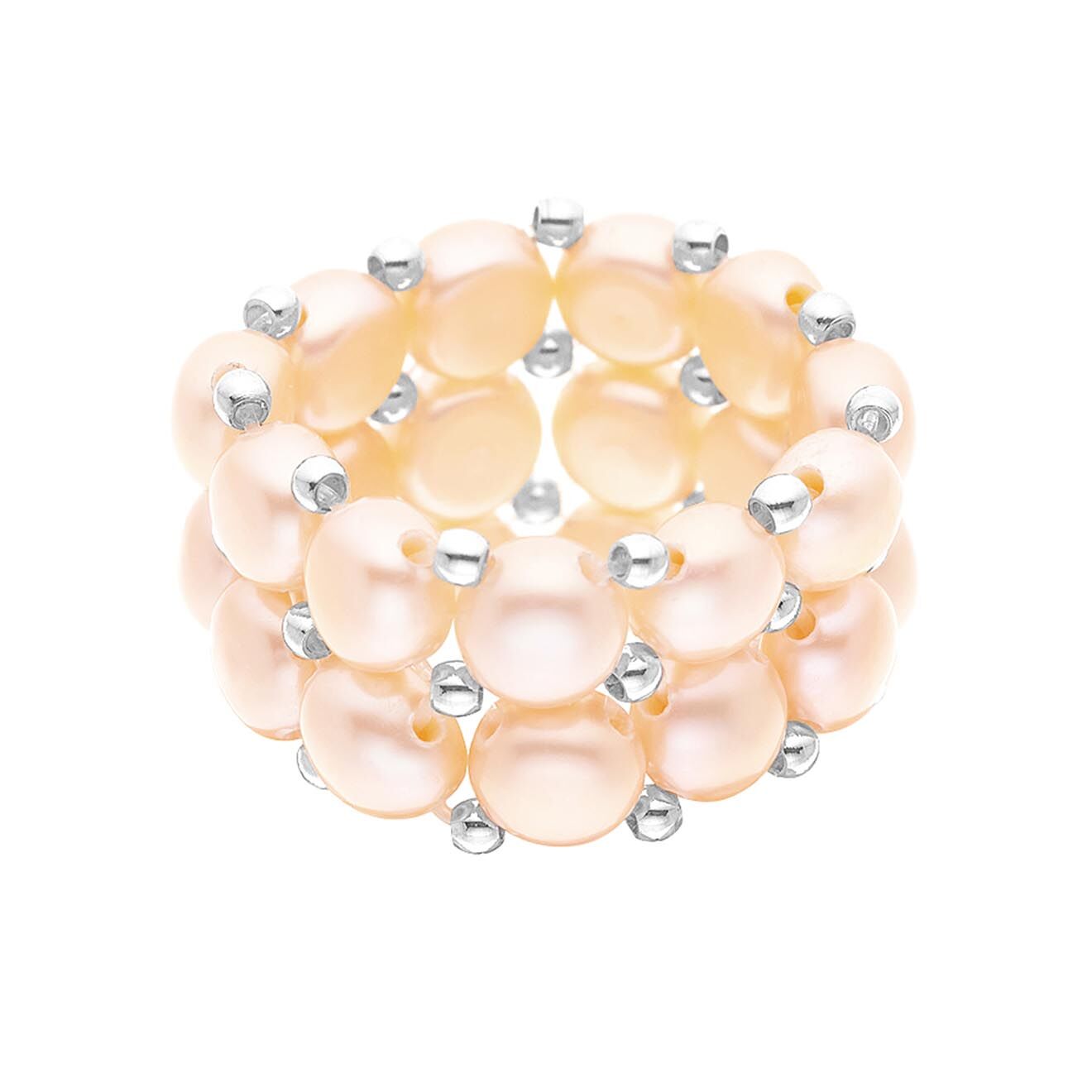 Mitzuko Bague ajustable 2 Rangs Acier & Perles d'Eau Douce rondes roses