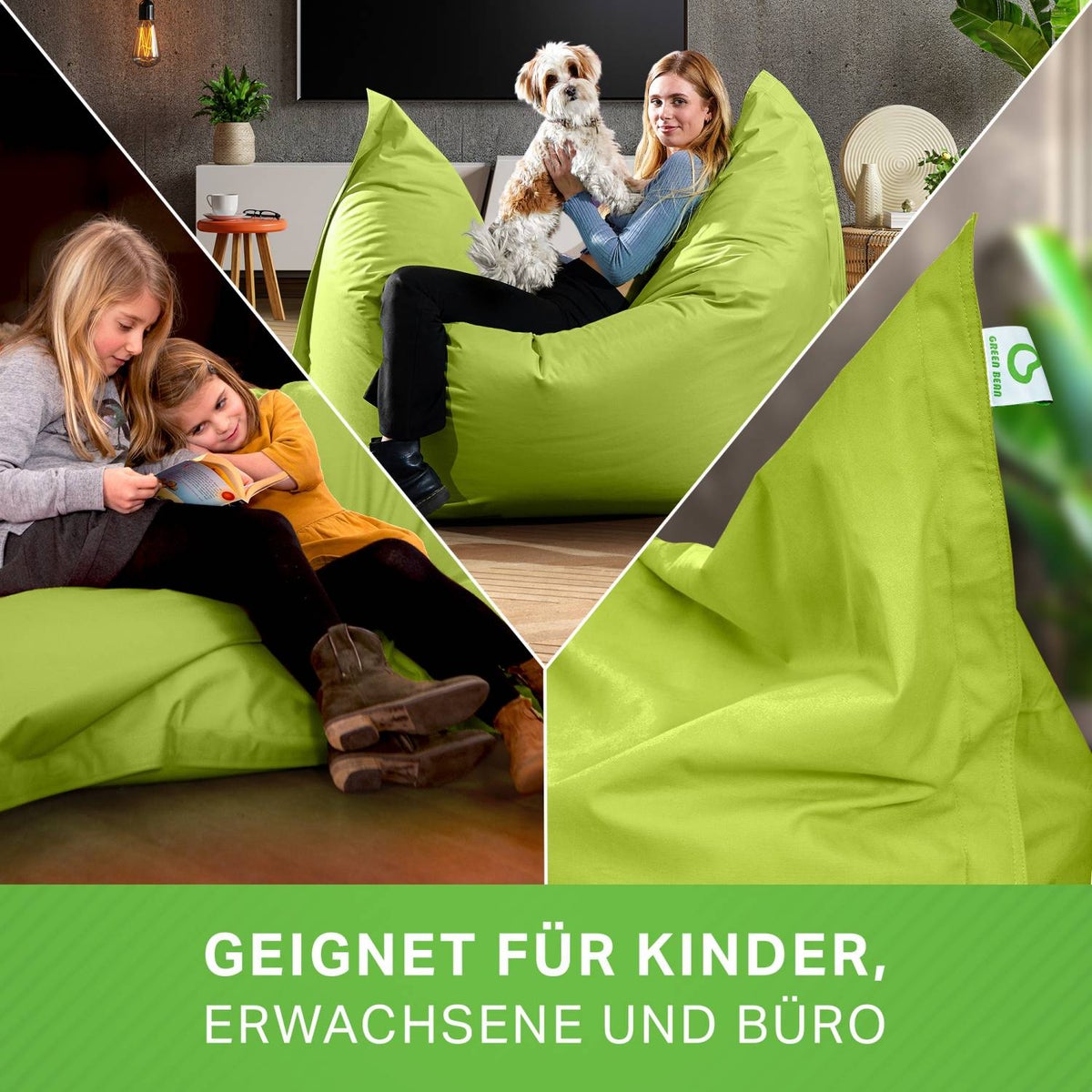 Green Bean Indoor Zitzak XXL 140x180cm 380 Liter Kinderen & Volwassenen Zitzak EPS Kralenvulling Reuze Zitzak Groot Ligbedkussen Zitkussen - Appelgroen