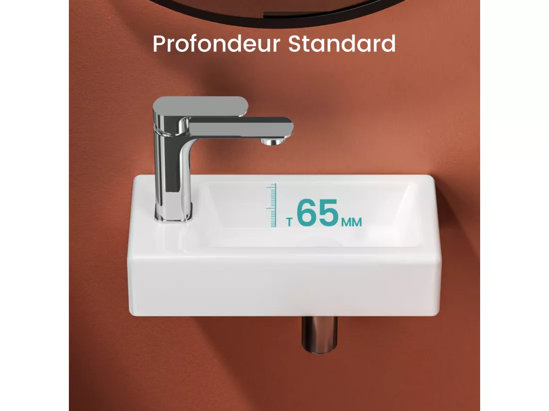 EMKE Lavabo Mural pour Salle de Bain 365 x 180 x 90 mm, Vasque Rectangulaire en Céramique, Trou de Robinet à Droite, Blanc Brillant