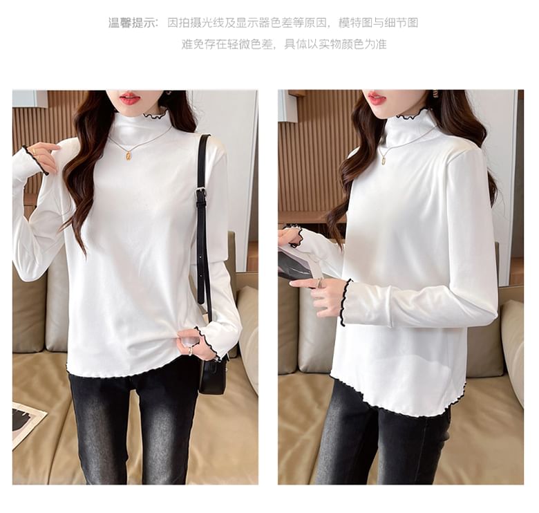 Jewie - T-shirt met lange mouwen en mockneck en effen sla-rand