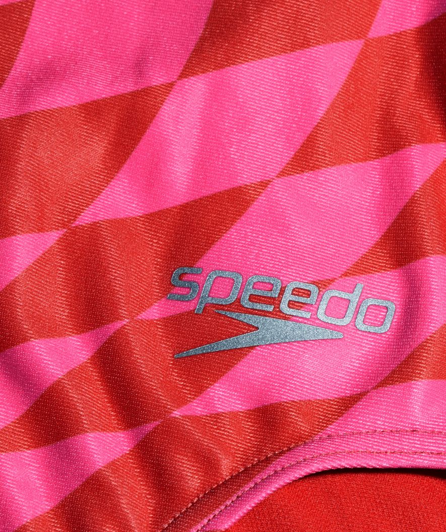 Speedo badedragt til piger - Allover Digital V-Back - Rød/lyserød