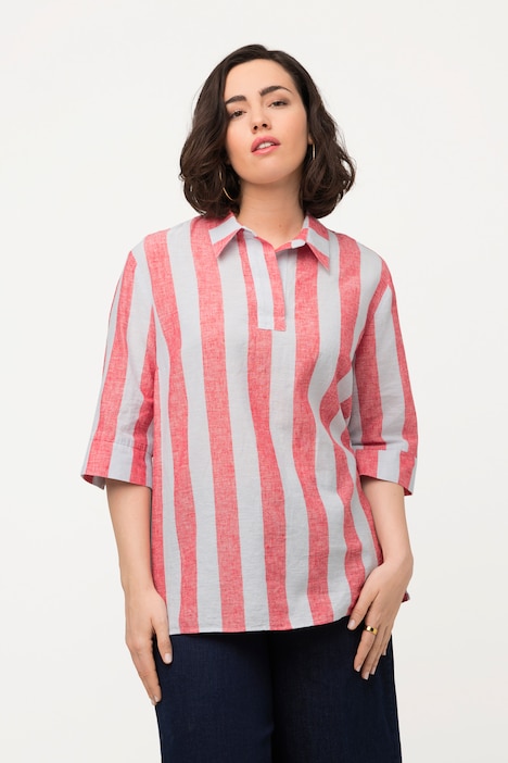 Bluse, Oversized, V-Ausschnitt, 3/4-Arm, Leinenmix