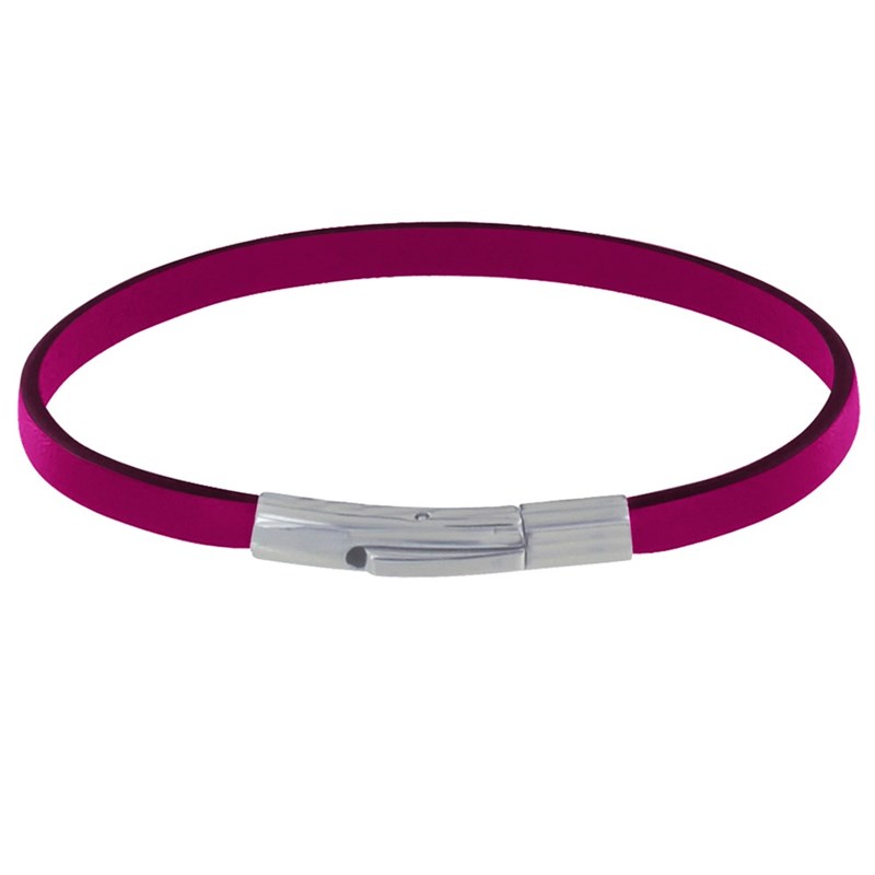 Bracelet Homme Cuir Simple Fermoir Acier Inoxydable - 19cm - Fuchsia