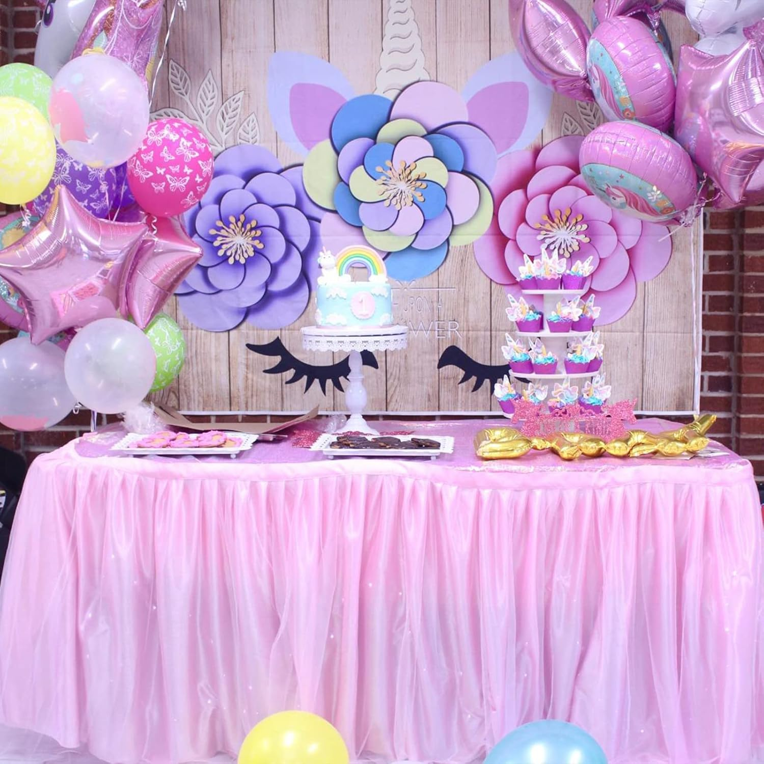 (274x76cm) Tisch Deko Tüll Tutu Tischrock Vorhang für Party / Hochzeit / Geburtstag - Pink