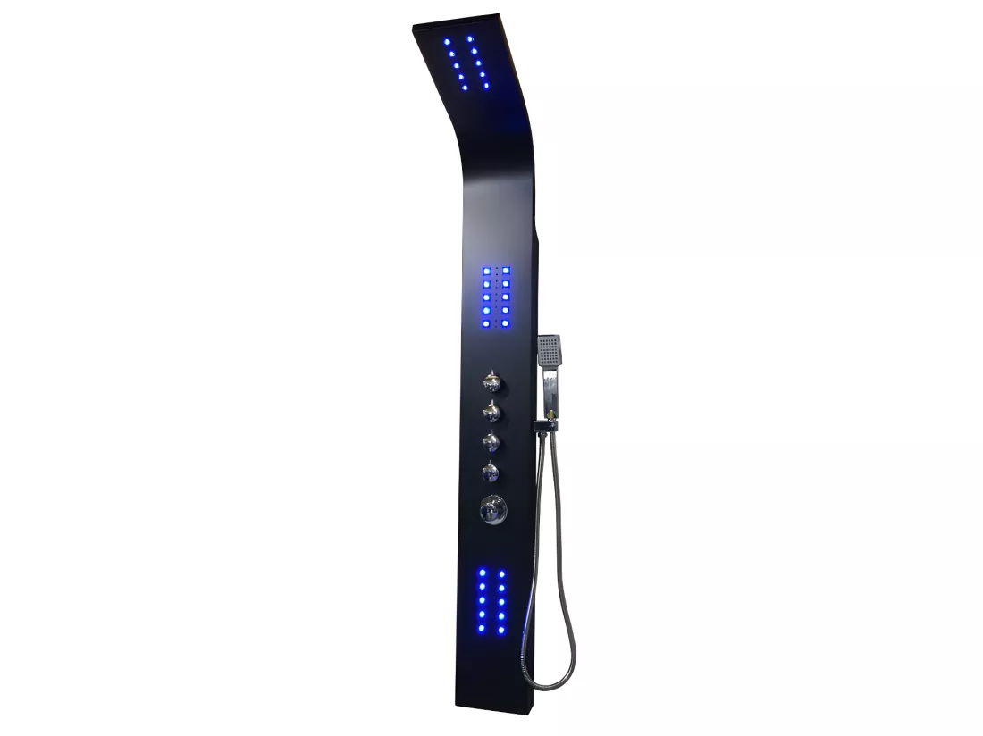 Colonne de douche hydromassante thermostatique à leds - 20*165cm - Noir - FELICITA
