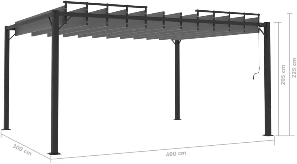 Garten Pavillon Pergola mit Lamellendach 3x4 m Anthrazit Stoff und Aluminium