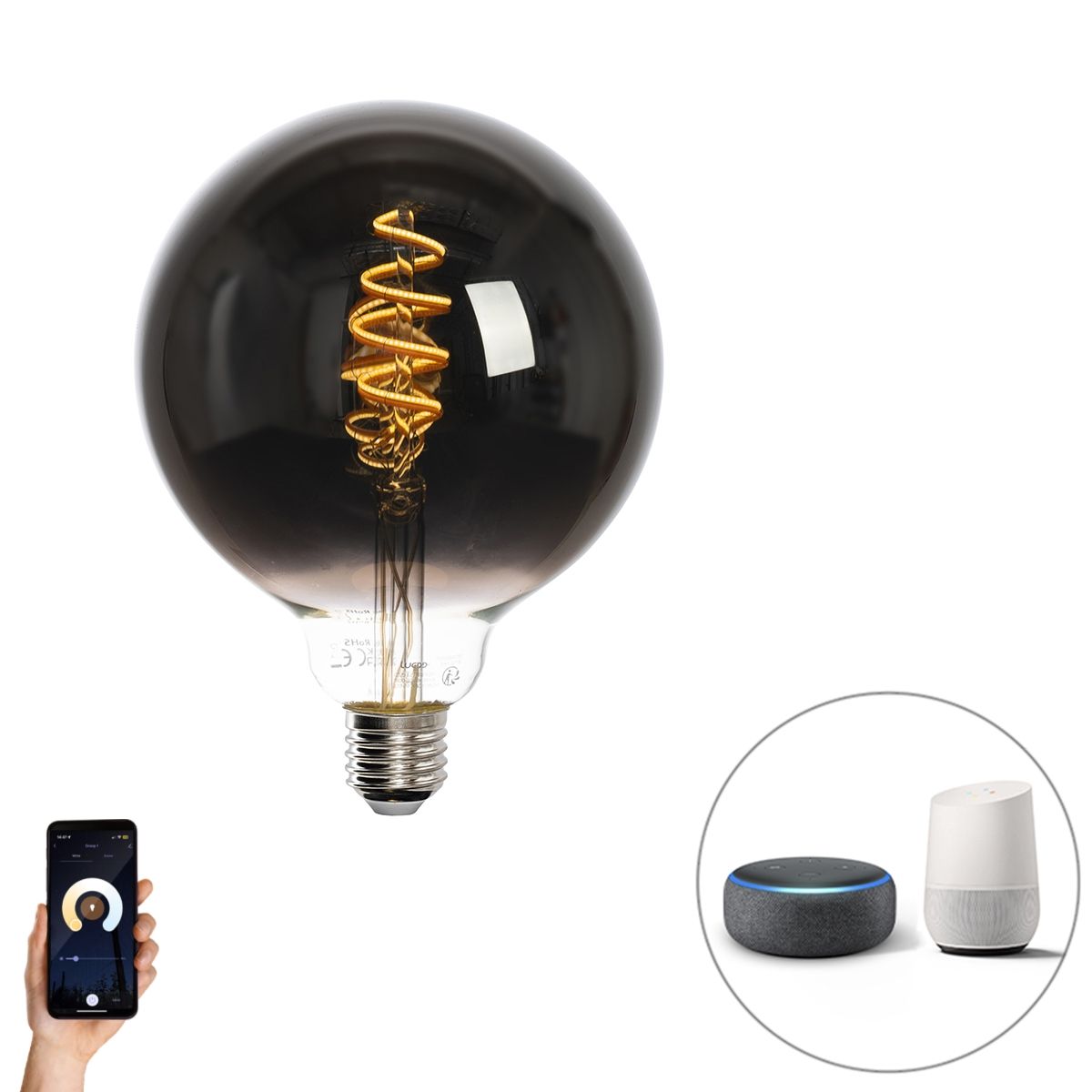 Smart E27 LED lamp G125 zwart 4W 60 lm 1800-3000K