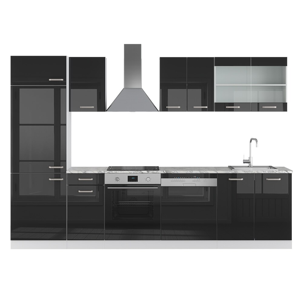 Vicco Küchenzeile R-Line Solid Weiß Schwarz 300 cm Arbeitsplatte modern Küchenschränke Küchenmöbel