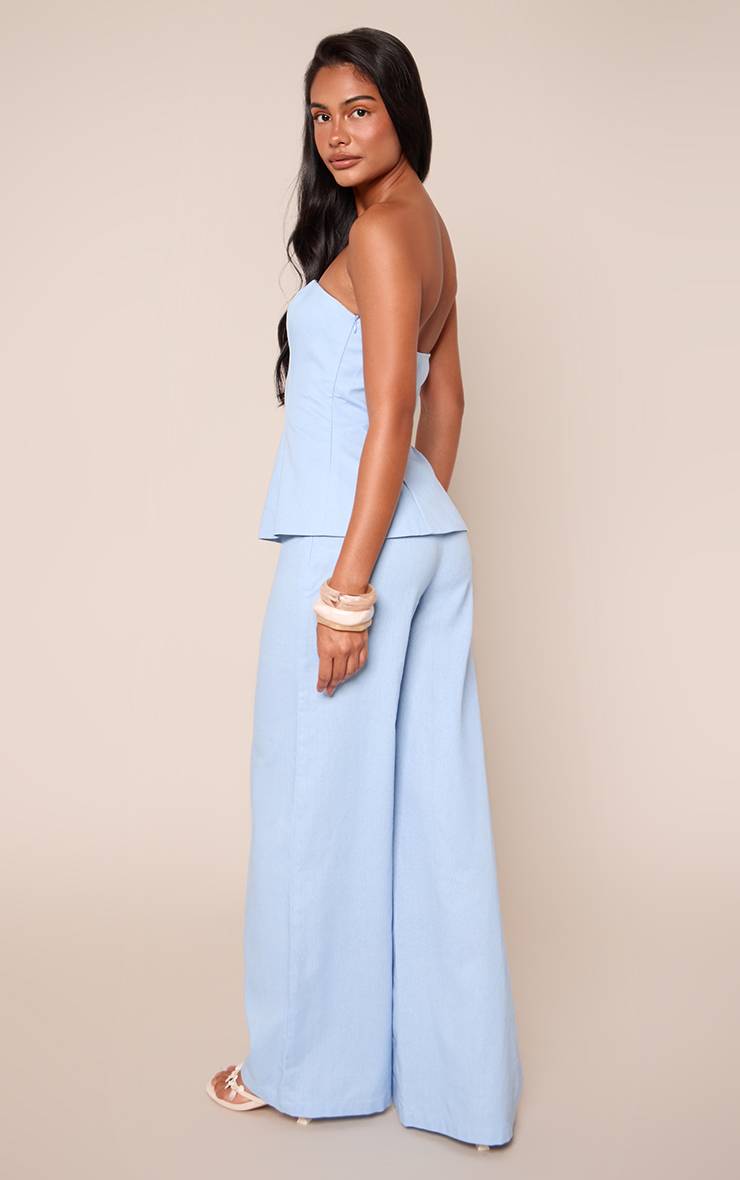 Bleu Layette Pantalon Tailleur En Lin Coordonné