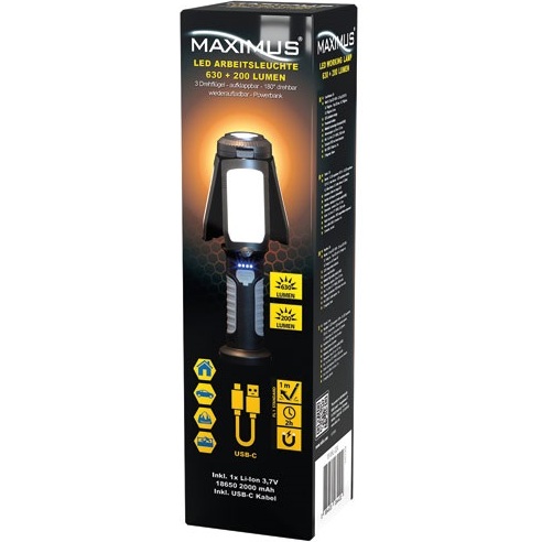 Lampe torche multifonctions 630 lm - 10W - rechargeable - IP20 - noir