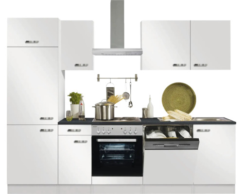 Optifit keukenblok met apparatuur Lagos286 270 cm wit glanzend gedemonteerde variant omkeerbaar KPLG 2702DE-9+