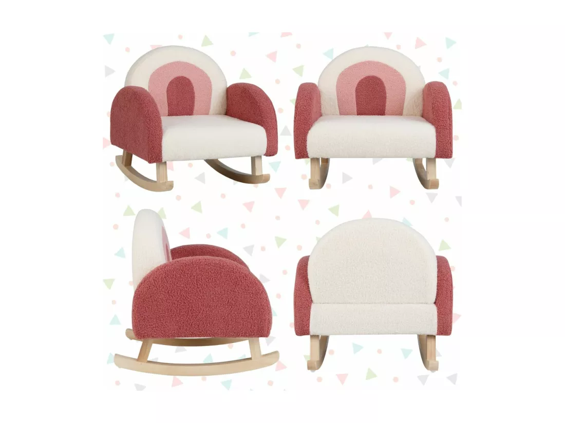 Fauteuil à Bascule Enfant, Fauteuil en Peluche Moderne avec Pieds en Bois de Peuplier à Bascule Massif, Design Anti-Renversement, Aspect Mignon, pour Enfant de 3 à 5 Ans