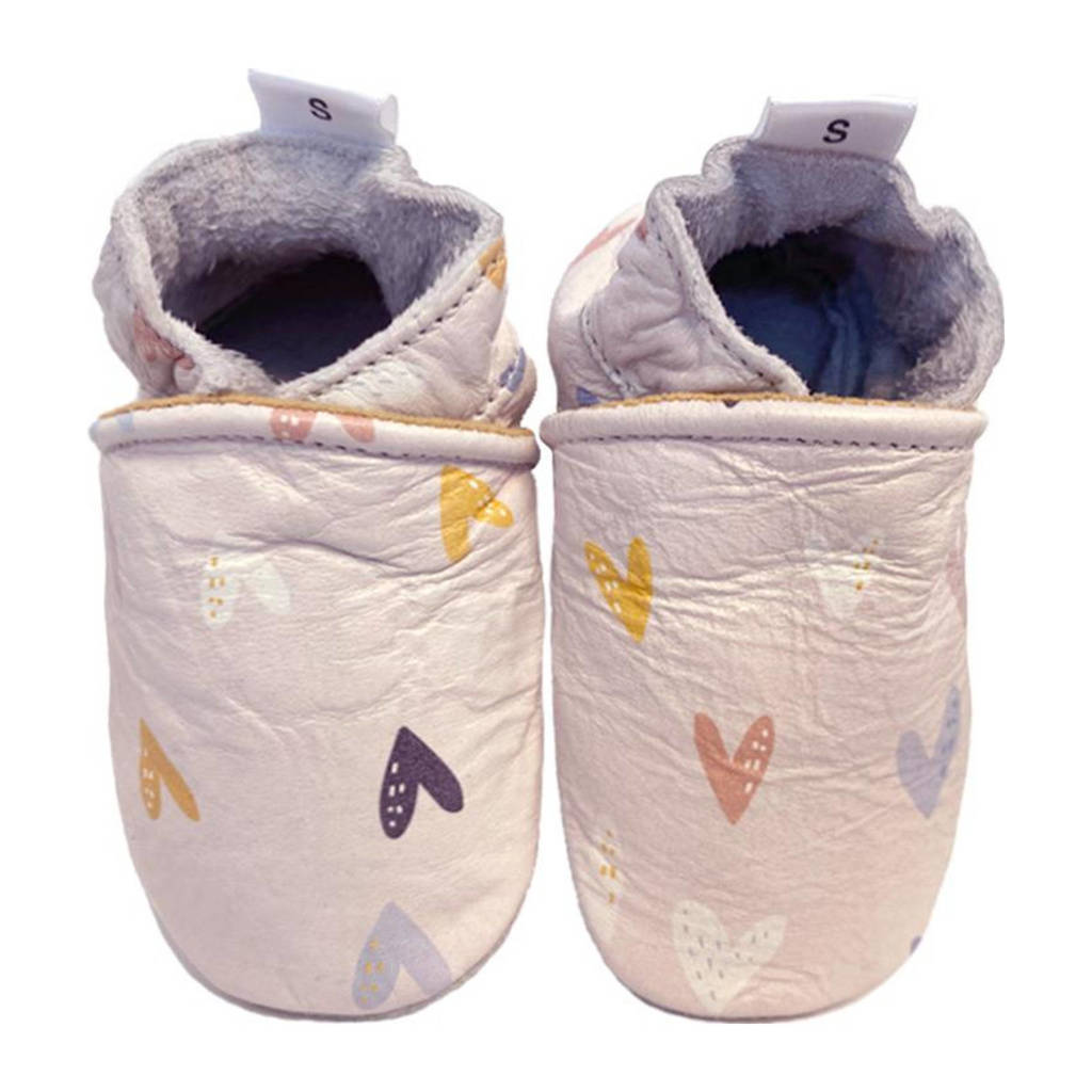 Babysteps Boho Hearts leren babyslofjes met hartjes roze