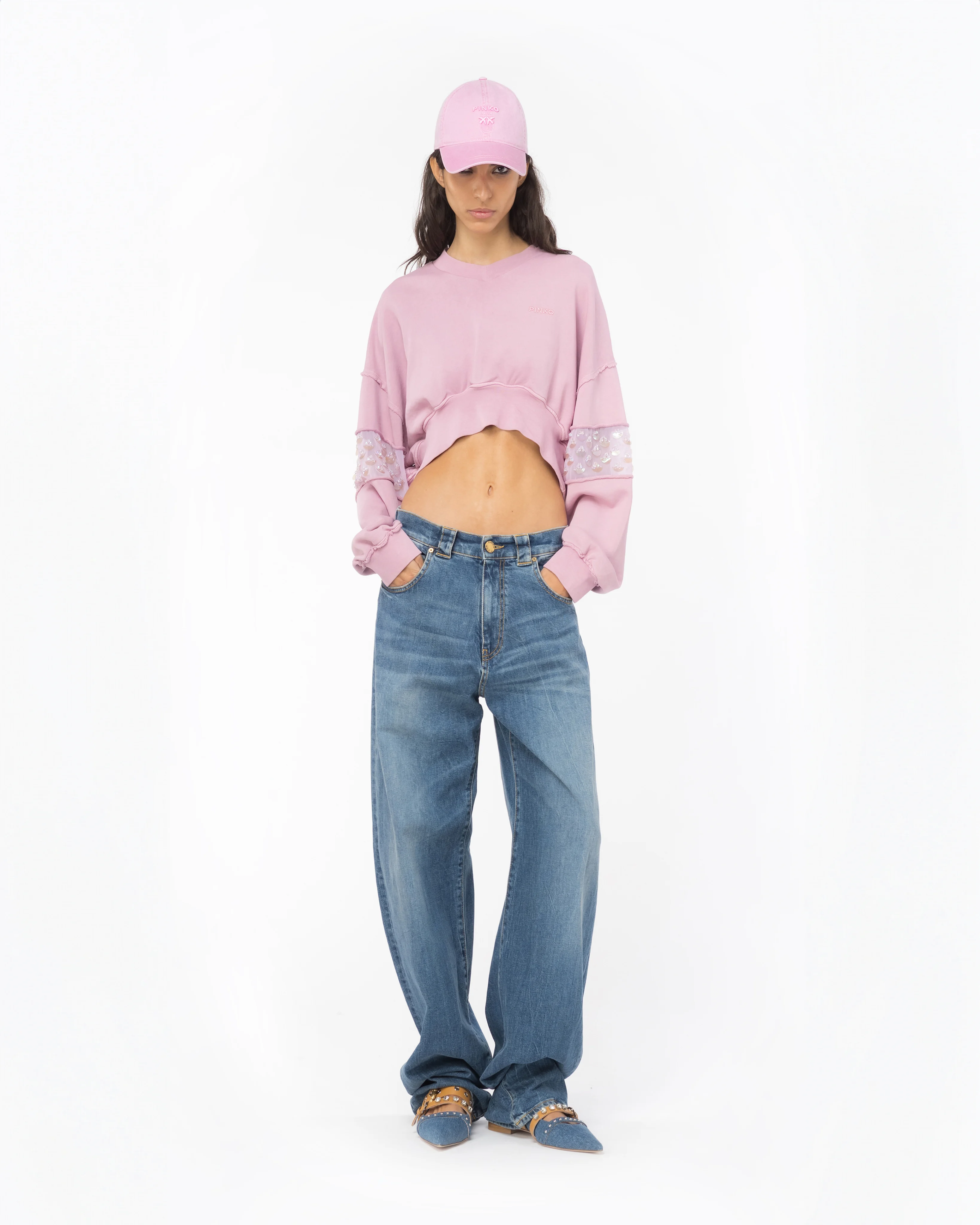 Sweat-shirt court brodé à la main | Violet