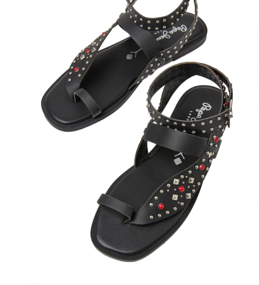 Sandálias Pepe Jeans Irma de couro preto étnico