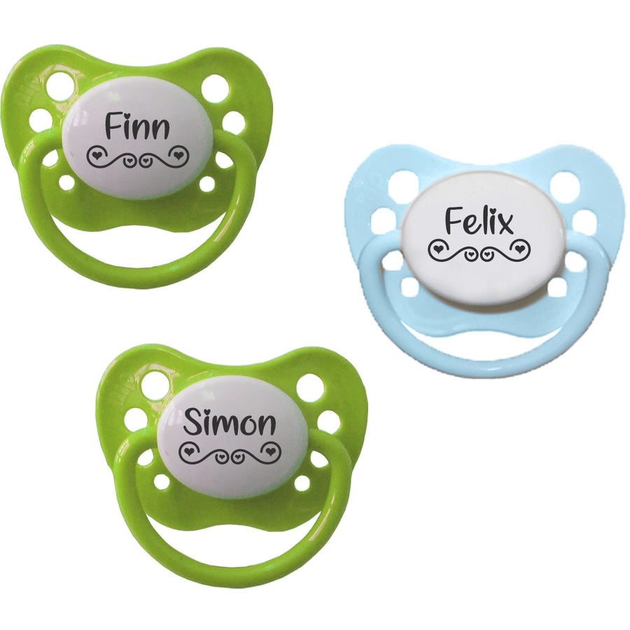 Schnullireich Schnuller mit Namen  Namensschnuller NIP Love – 2er Set Blau