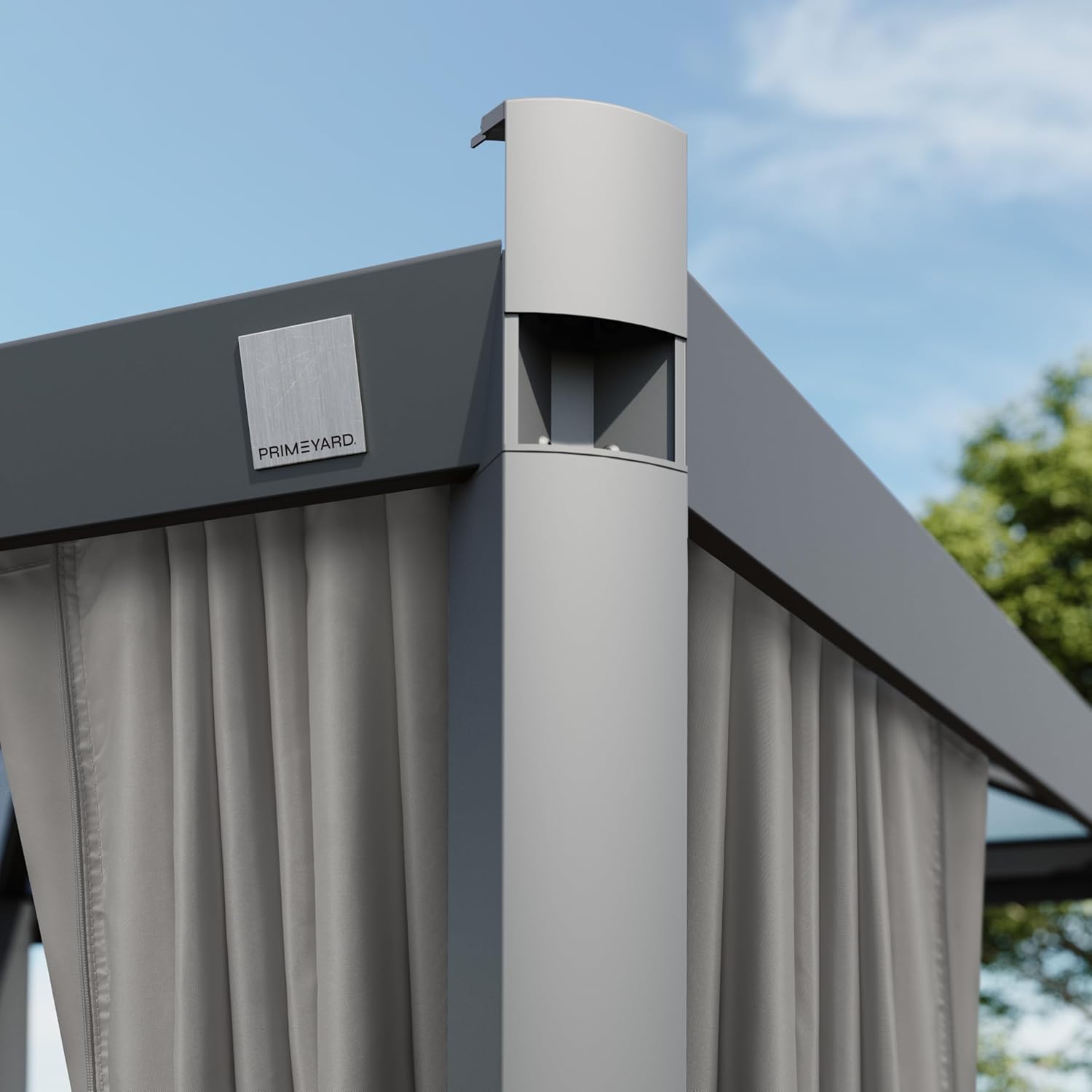 PRIMEYARD Gartenpavillon 3x3 m mit Polycarbonatdach - Hardtop Pavillon mit 4 Seitenteilen in Grau