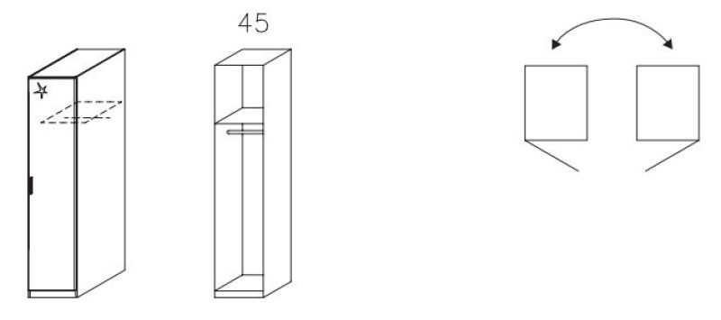 Kleiderschrank - Alpinweiß Hochglanz - 47 cm