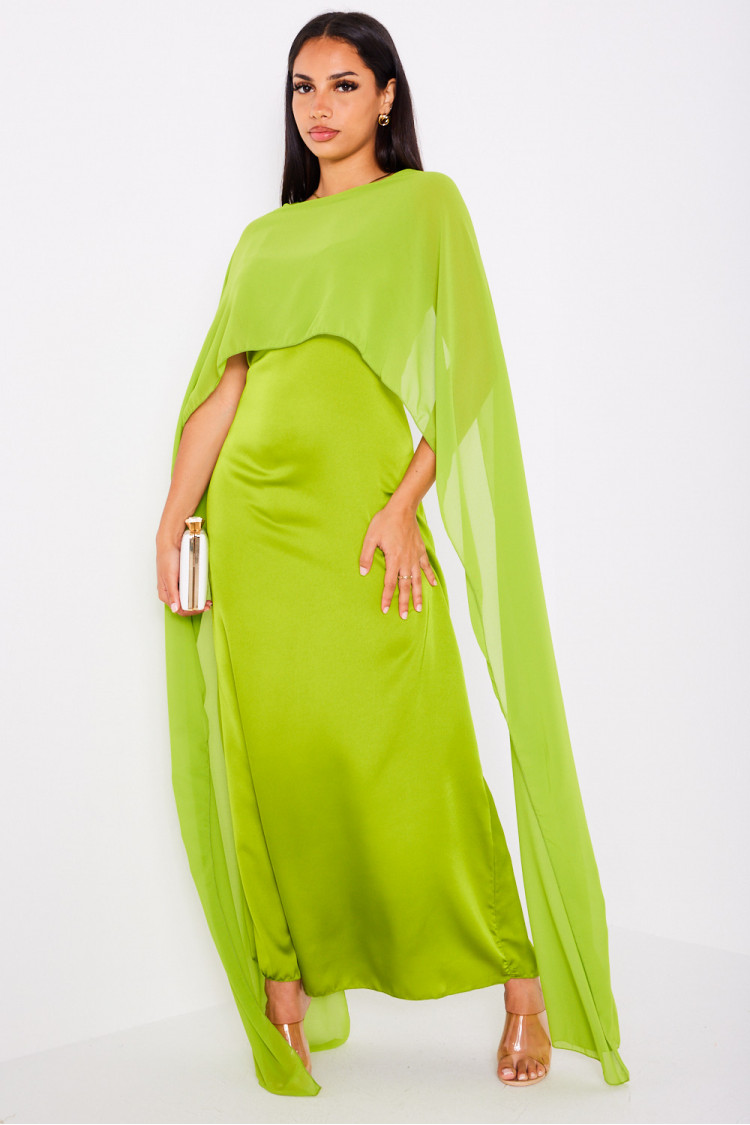 Robe verte ample satinée à empiècement voile